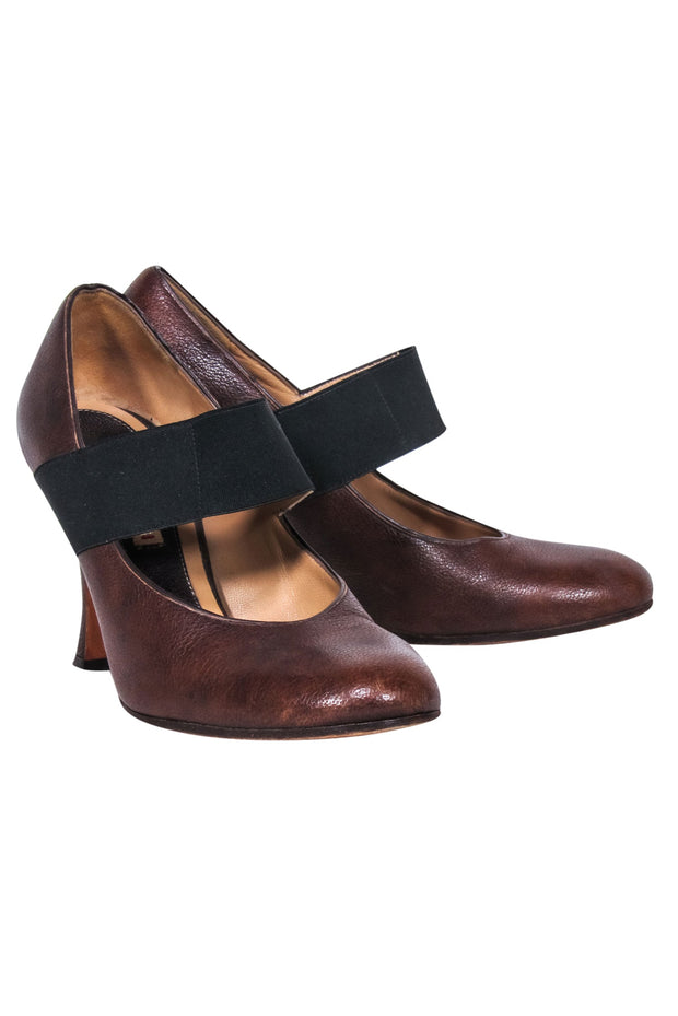 Current Boutique-Marni - Brown Leather Pumps w/ Black Strap Sz 6.5