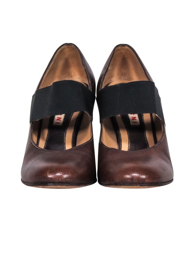 Current Boutique-Marni - Brown Leather Pumps w/ Black Strap Sz 6.5
