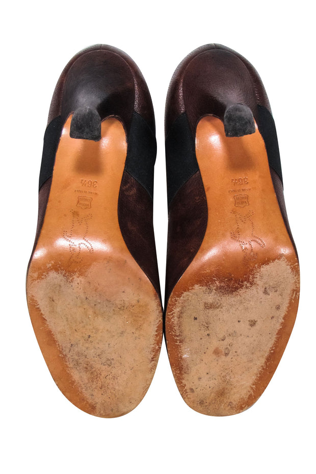 Current Boutique-Marni - Brown Leather Pumps w/ Black Strap Sz 6.5