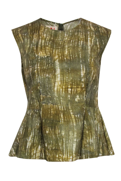 Current Boutique-Marni - Green & Cream Print Sleeveless Peplum Top Sz S