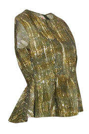 Current Boutique-Marni - Green & Cream Print Sleeveless Peplum Top Sz S