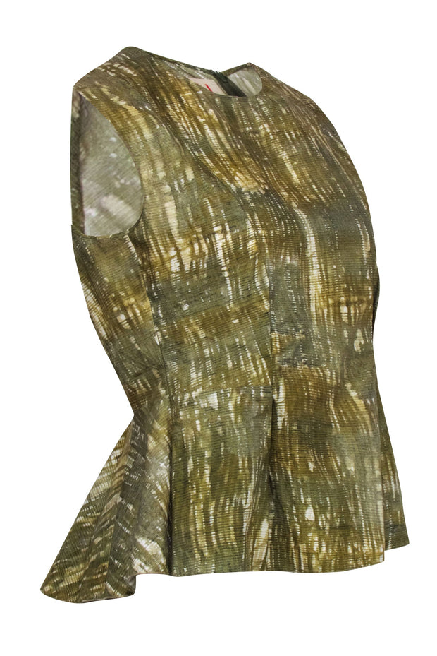 Current Boutique-Marni - Green & Cream Print Sleeveless Peplum Top Sz S