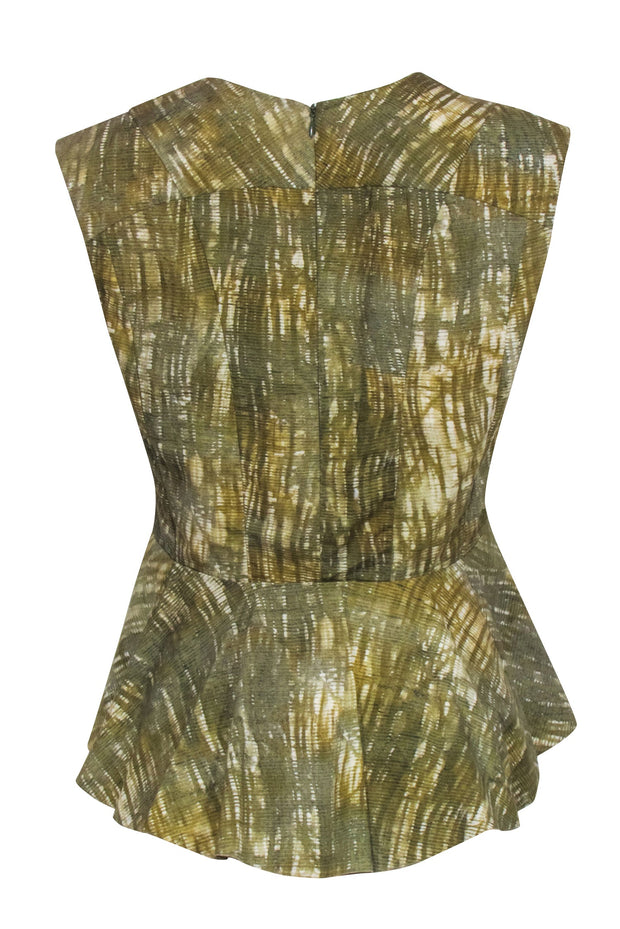 Current Boutique-Marni - Green & Cream Print Sleeveless Peplum Top Sz S