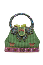 Current Boutique-Mary Frances - Green Embroidered w/ Jewel & Floral Details Mini Bag