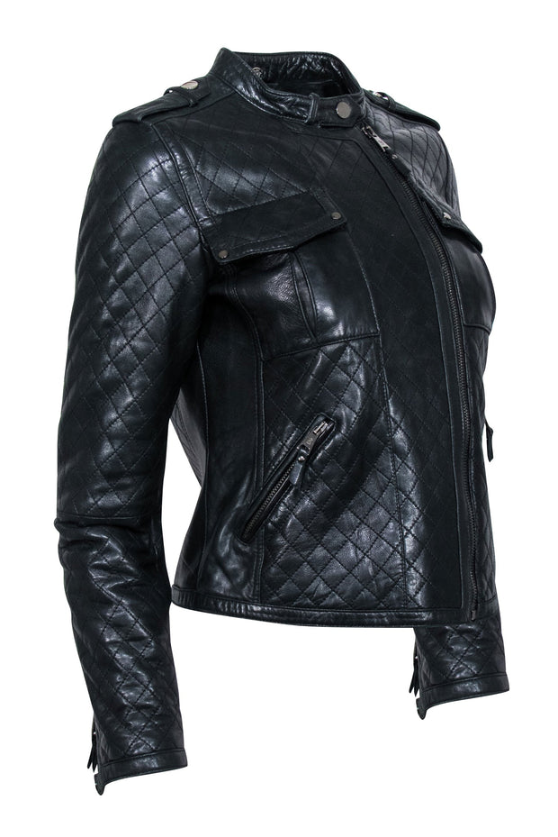 Current Boutique-Massimo Dutti - Black Quilted Detail Moto Jacket Sz M