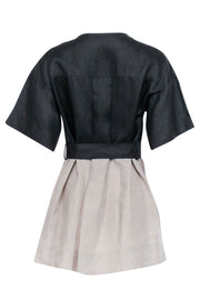Current Boutique-Matthew Bruch - Black & Beige Linen Belted Dress Sz 2