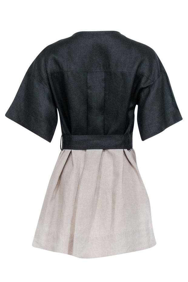 Current Boutique-Matthew Bruch - Black & Beige Linen Belted Dress Sz 2