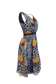 Current Boutique-Mathew Williamson - Blue & Yellow Butterfly Print Pleated Bodice Dress Sz 8