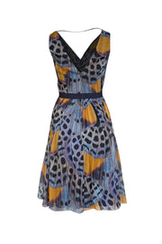 Current Boutique-Mathew Williamson - Blue & Yellow Butterfly Print Pleated Bodice Dress Sz 8