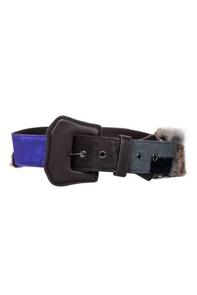 Current Boutique-Weekend Max Mara - Brown, black, Purple, & Fur Trim Belt Sz One Size