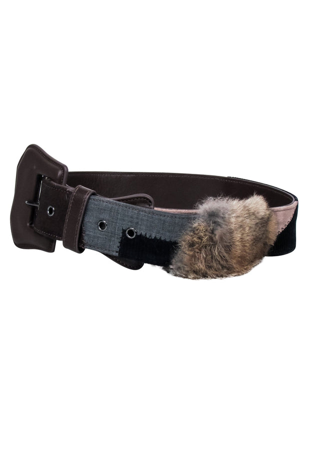 Current Boutique-Weekend Max Mara - Brown, black, Purple, & Fur Trim Belt Sz One Size