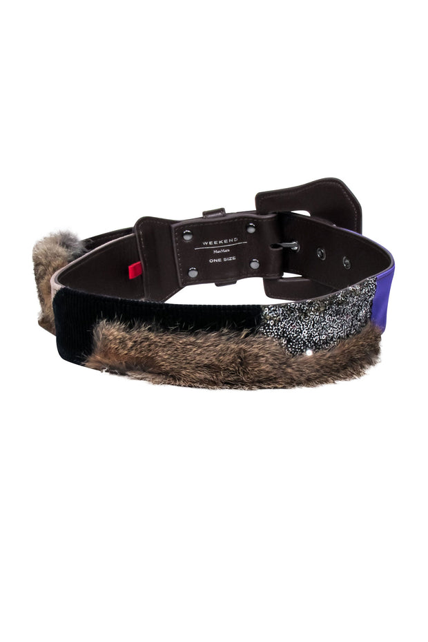 Current Boutique-Weekend Max Mara - Brown, black, Purple, & Fur Trim Belt Sz One Size
