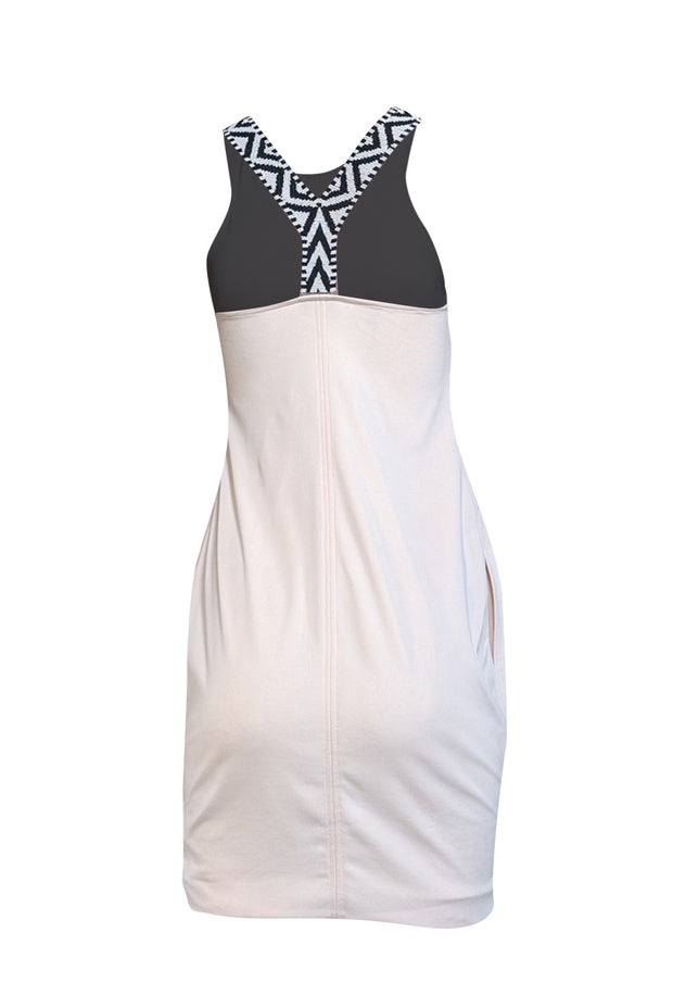 Max Mara - Cream w/ Black & White Beaded Back Strap Dress Sz 2 - Current Boutique