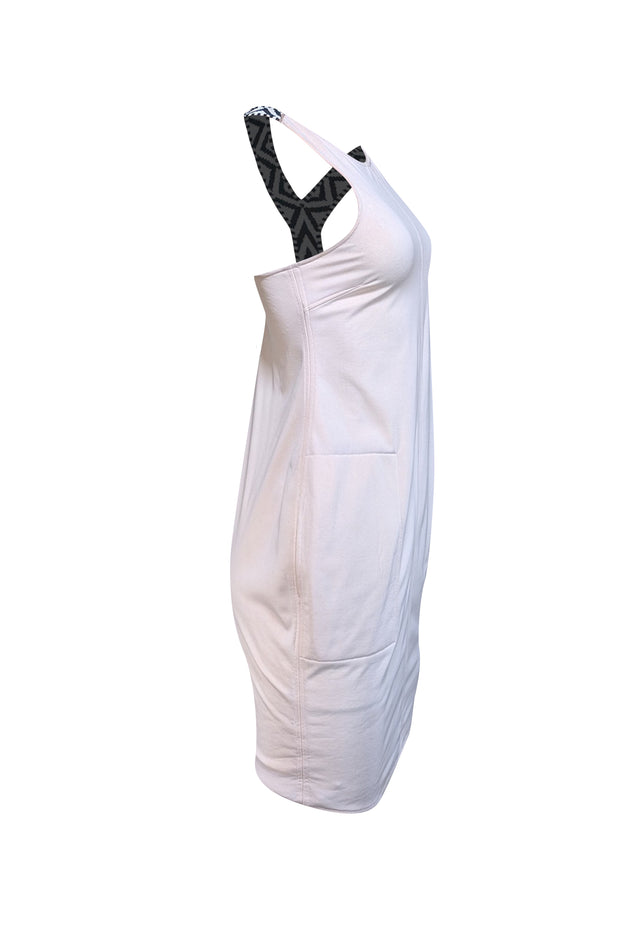 Max Mara - Cream w/ Black & White Beaded Back Strap Dress Sz 2 - Current Boutique