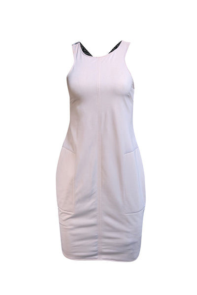 Max Mara - Cream w/ Black & White Beaded Back Strap Dress Sz 2 - Current Boutique