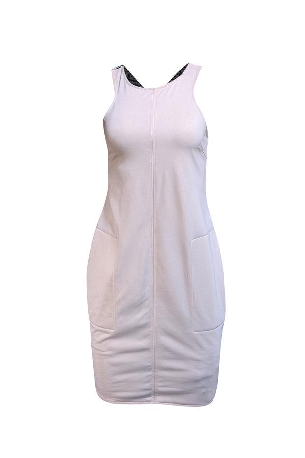 Max Mara - Cream w/ Black & White Beaded Back Strap Dress Sz 2 - Current Boutique