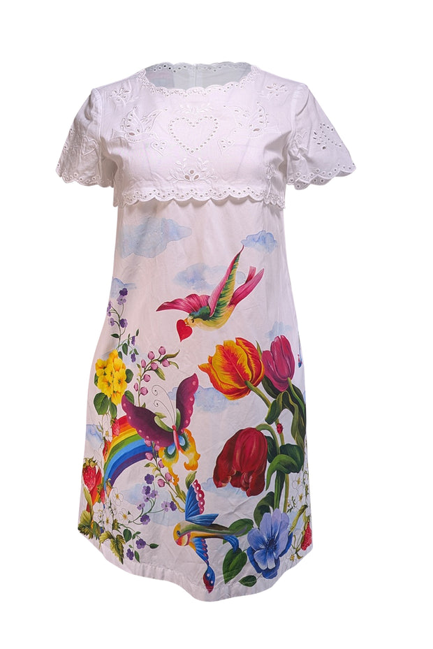 Current Boutique-Weekend Max Mara - White w/ Multicolor Floral Print Cotton Shift Dress Sz 6
