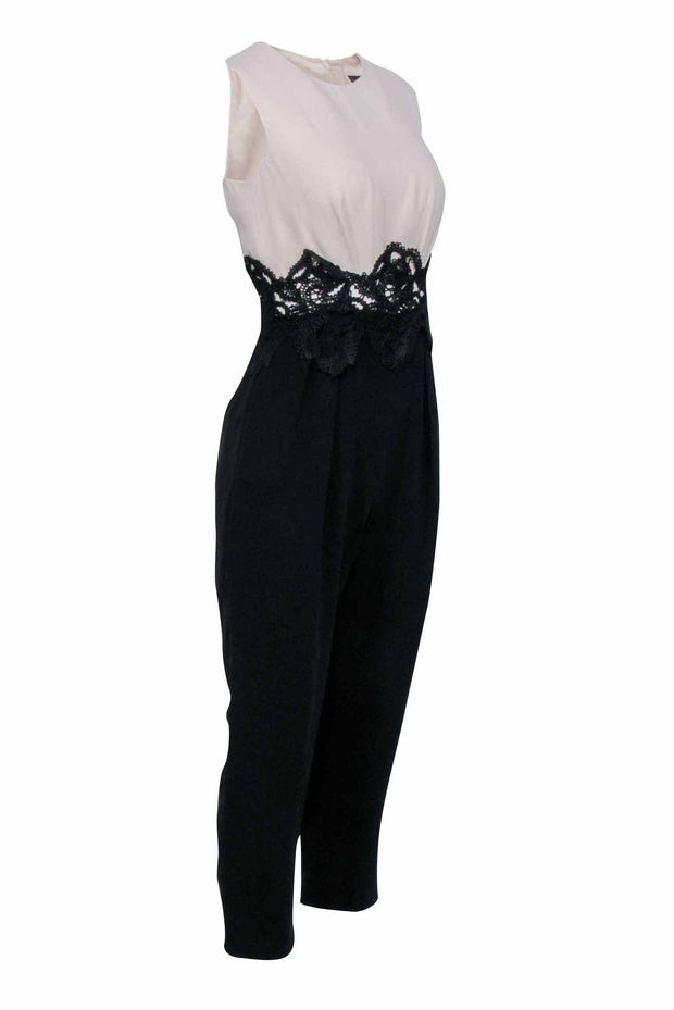 Current Boutique-Max Mara - Cream Bodice w/ Black Pant & Lace Waist Detail Jumpsuit Sz 4