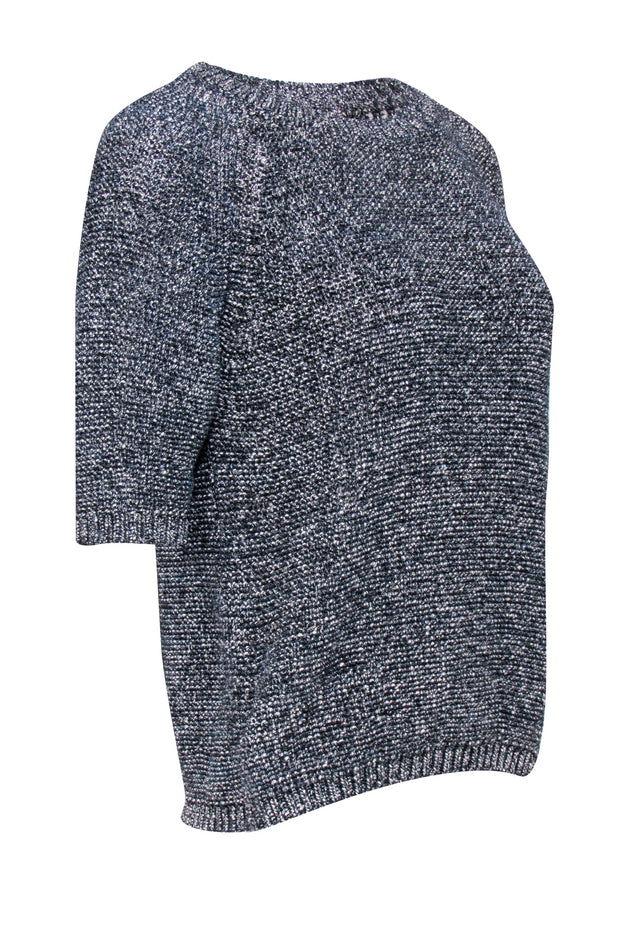 Current Boutique-Max Mara - Black, Cream, Teal, & Grey Blend Knit Short Sleeve Top Sz M