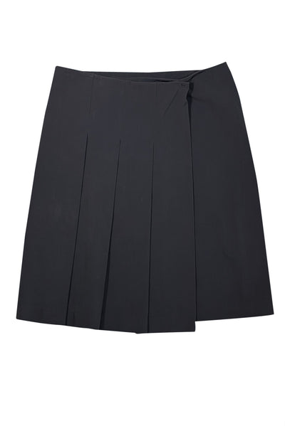 Max Mara - Grey Pleated Wrap Skirt Sz 12 - Current Boutique