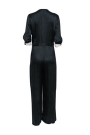 Current Boutique-Mayle - Black Silk Crop Sleeve Jumpsuit Sz 10