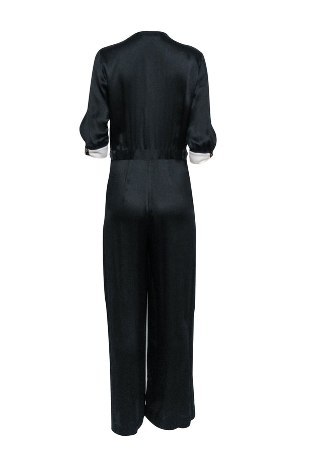 Current Boutique-Mayle - Black Silk Crop Sleeve Jumpsuit Sz 10
