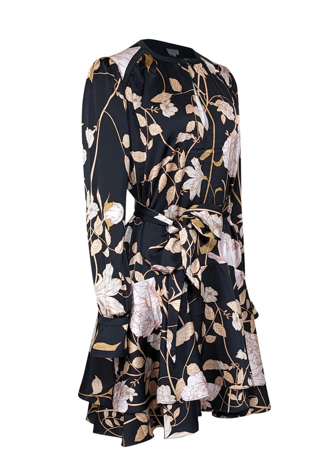 Current Boutique-Me & Em - Black & Blush Floral Print Drop Waist Shift Dress Sz 10