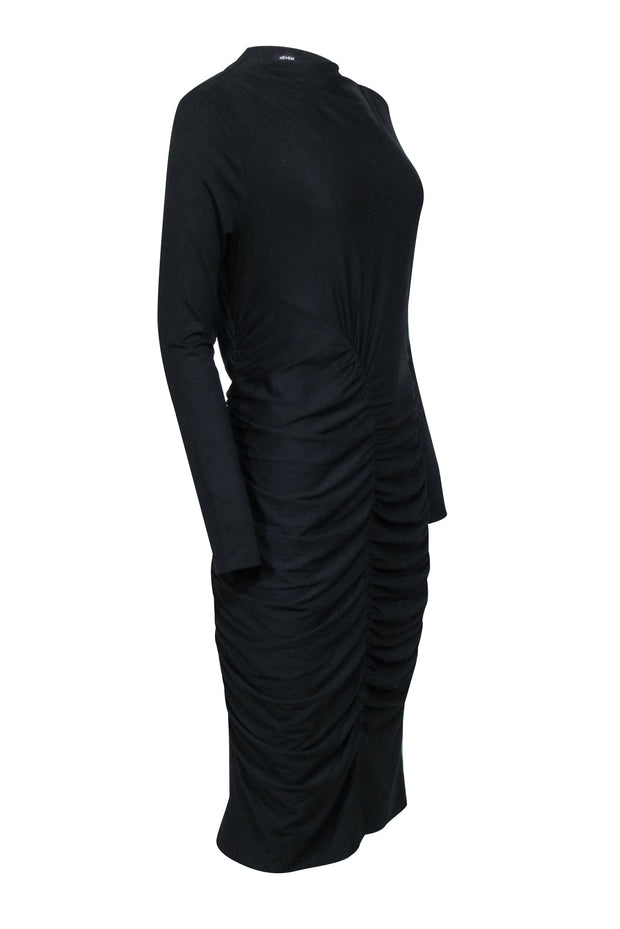 Current Boutique-Me & Em - Black Long Sleeve Ruched Midi Length Dress Sz 12