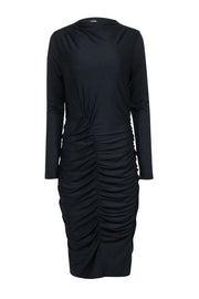 Current Boutique-Me & Em - Black Long Sleeve Ruched Midi Length Dress Sz 12