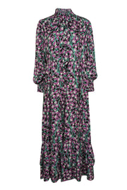 Current Boutique-Me & Em - Black, Green, & Purple Floral Print Mid Maxi Dress Sz 12