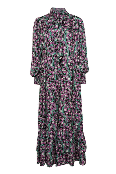 Current Boutique-Me & Em - Black, Green, & Purple Floral Print Mid Maxi Dress Sz 12
