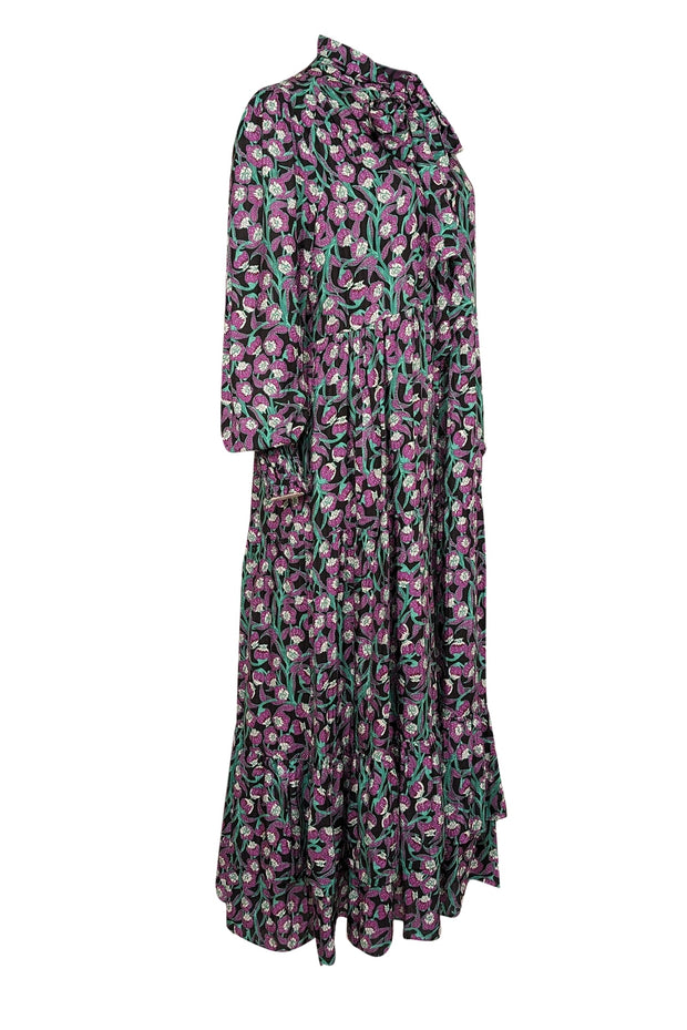 Current Boutique-Me & Em - Black, Green, & Purple Floral Print Mid Maxi Dress Sz 12