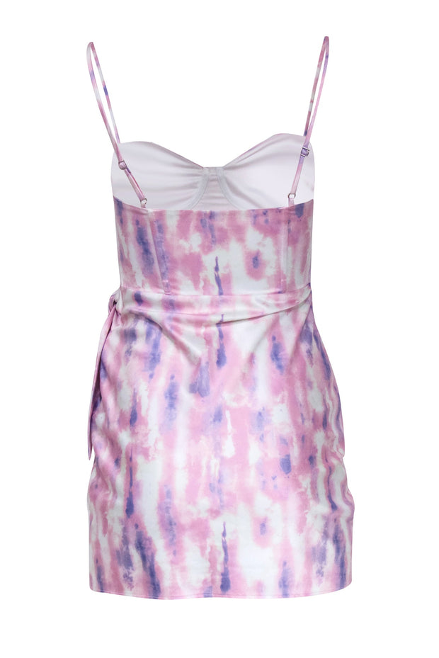 Current Boutique-Michael Costello x Revolve - Pink, Purple, & White Tie-Dye Satin Mini Dress Sz XS