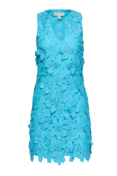 Current Boutique-Michael Kors - Turquoise Floral Applique Sleeveless Dress Sz 00