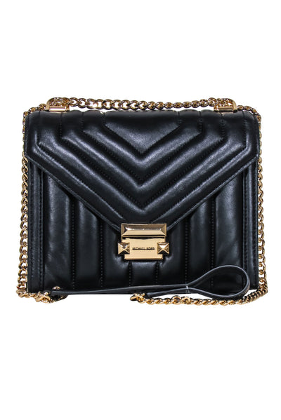 Current Boutique-Michael Kors - Black Quilted Leather Crossbody Bag w/ Gold Chain Strap
