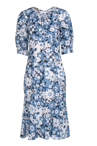 Current Boutique-Michael Kors Collection - Blue Floral Silk Midi Dress Sz 8