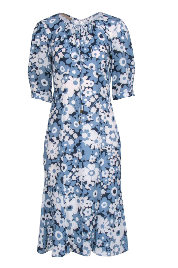Current Boutique-Michael Kors Collection - Blue Floral Silk Midi Dress Sz 8