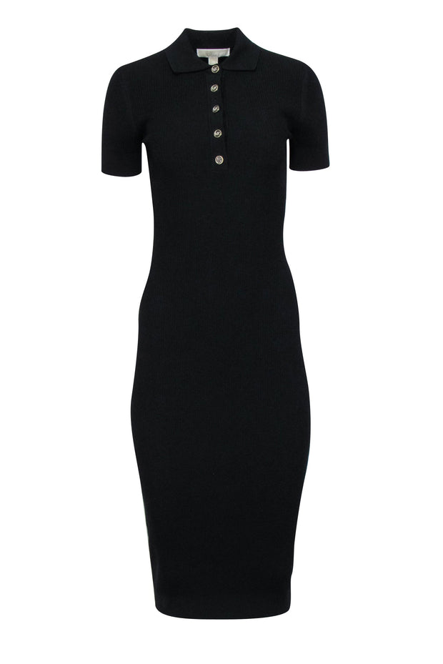 Current Boutique-Michael Kors - Black Ribbed Knit Short Sleeve Midi Dress Sz XS
