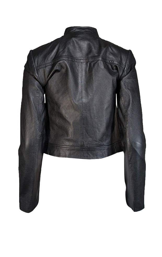 Michael Kors - Black Leather Bomber Jacket Sz S - Current Boutique