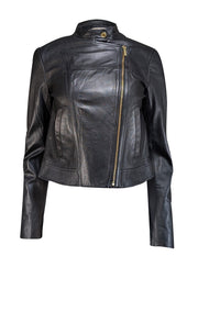 Michael Kors - Black Leather Bomber Jacket Sz S - Current Boutique