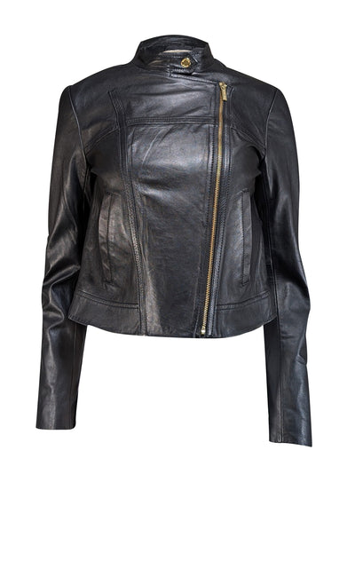 Michael Kors - Black Leather Bomber Jacket Sz S - Current Boutique
