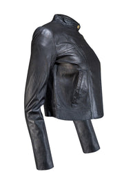 Michael Kors - Black Leather Bomber Jacket Sz S - Current Boutique