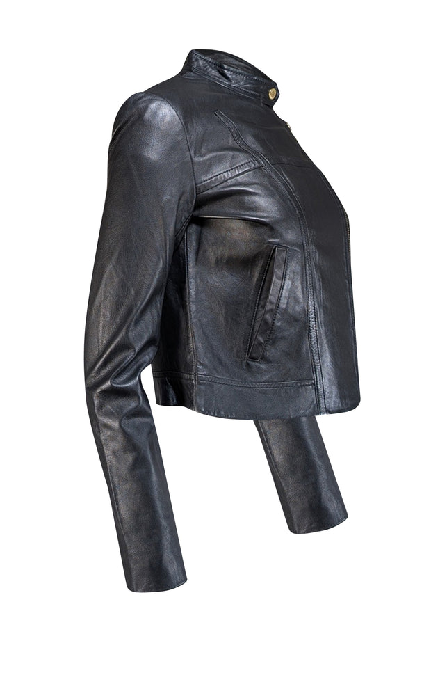 Michael Kors - Black Leather Bomber Jacket Sz S - Current Boutique
