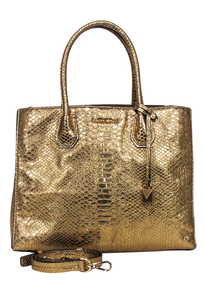 Current Boutique-Michael Kors - Gold Metallic Croc Embossed Leather Satchel Bag