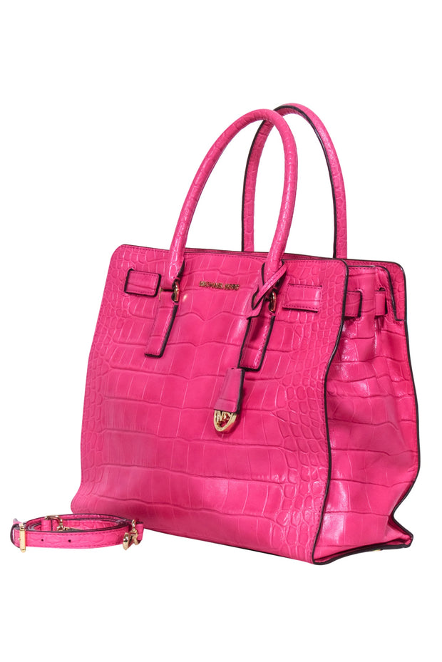 Current Boutique-Michael Kors - Hot Pink Croc Embossed Leather Satchel Bag
