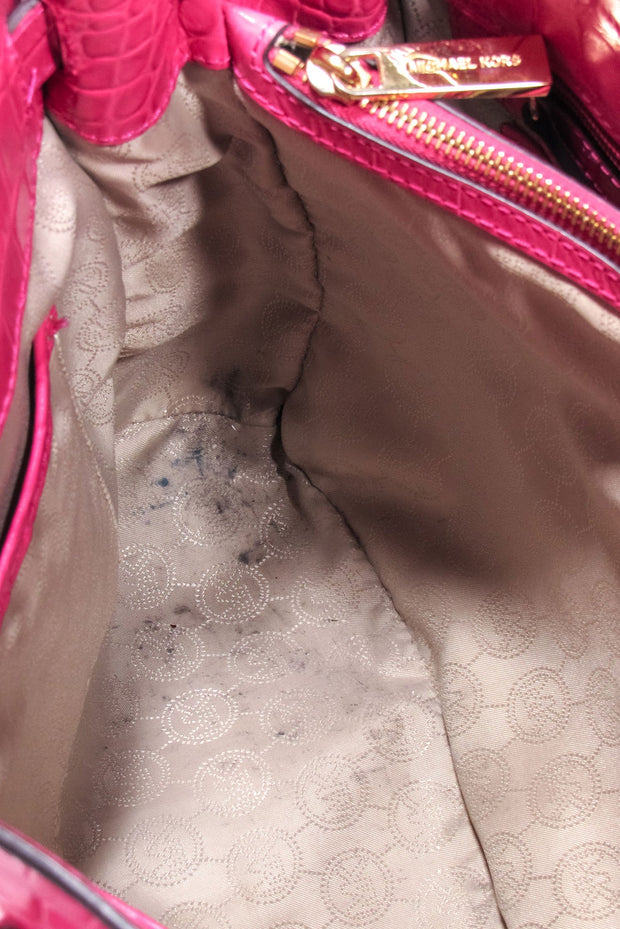 Current Boutique-Michael Kors - Hot Pink Croc Embossed Leather Satchel Bag