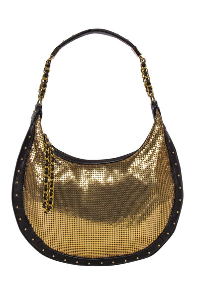 Current Boutique-Michael Kors - Gold Metallic Chain Mail Shoulder back w/ Leather Details