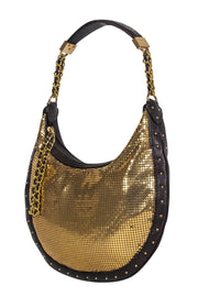 Current Boutique-Michael Kors - Gold Metallic Chain Mail Shoulder back w/ Leather Details