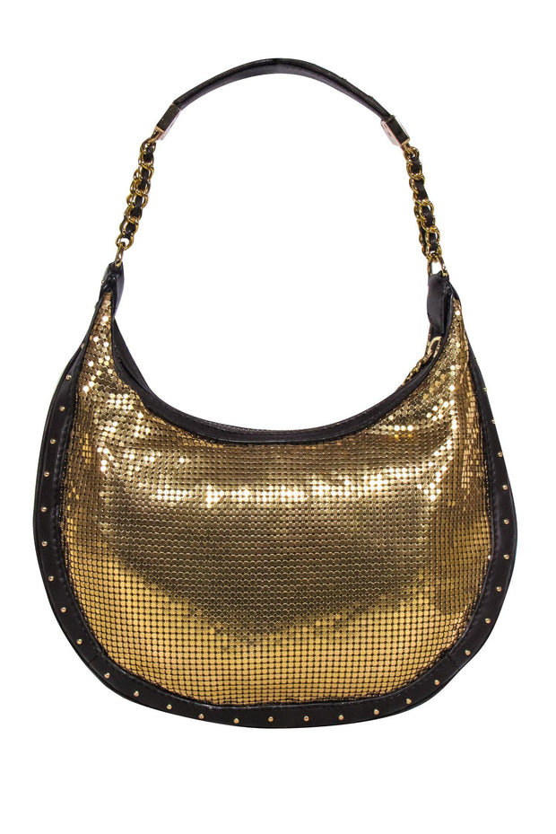 Current Boutique-Michael Kors - Gold Metallic Chain Mail Shoulder back w/ Leather Details