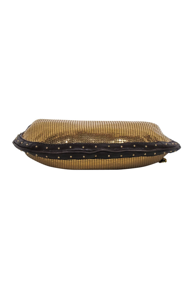 Current Boutique-Michael Kors - Gold Metallic Chain Mail Shoulder back w/ Leather Details